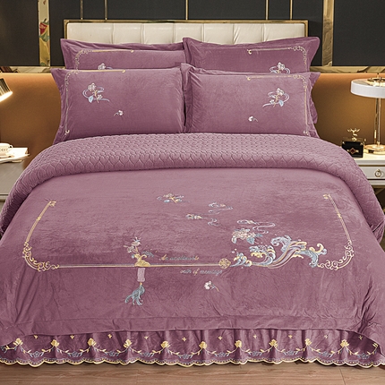 91家纺网 家纺一手货源 找家纺 （总）伊而梦蚊帐 2023新款宝宝绒刺绣床盖四件套--爱的海洋