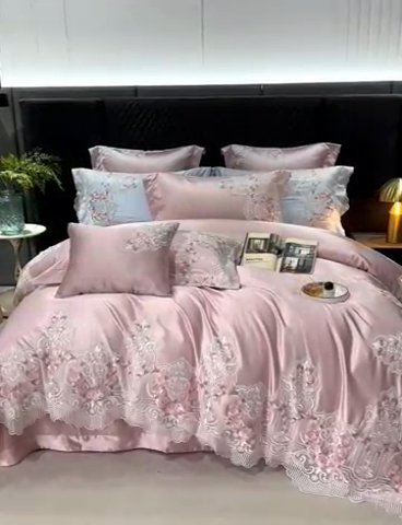 91家纺网 家纺一手货源 找家纺 （总）缔缦 2023新款A版真丝棉B版60s长绒棉高端蕾丝四件套系列-蔷薇花园