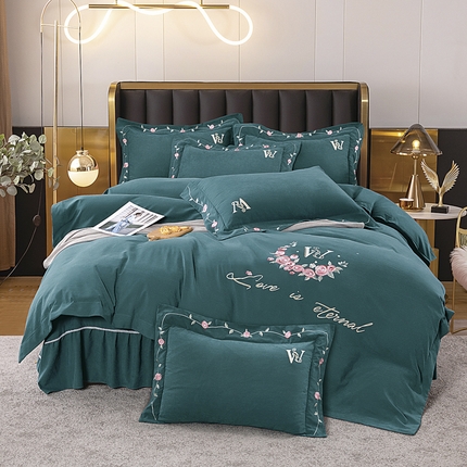 91家纺网 家纺一手货源 找家纺 （总）伊而梦 2023新款锦棉宽边绣花四件套--浪漫情缘