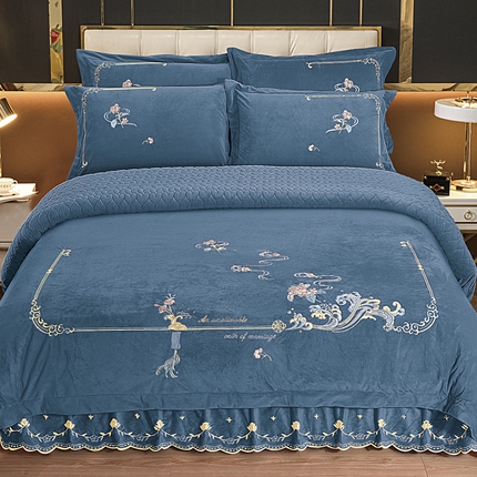 91家纺网 家纺一手货源 找家纺 （总）伊而梦蚊帐 2023新款宝宝绒刺绣床盖四件套--爱的海洋