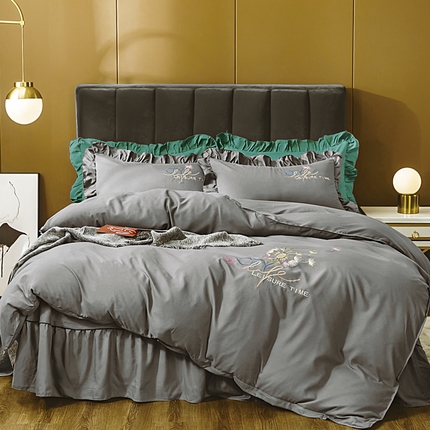 91家纺网 家纺一手货源 找家纺 （总）伊而梦蚊帐 2023新款仿真丝刺绣四件套--蒲公英之约