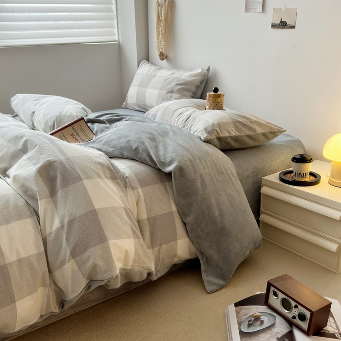 91家纺网 家纺一手货源 找家纺 （总）水洗的故事 2023新款色织水洗棉牛奶绒双用四件套