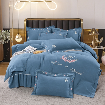 91家纺网 家纺一手货源 找家纺 （总）伊而梦 2023新款锦棉宽边绣花四件套--浪漫情缘