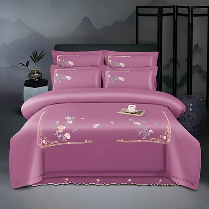 91家纺网 家纺一手货源 找家纺 （总）伊而梦 2023新款精纺磨毛重工刺绣四件套--清心花语 