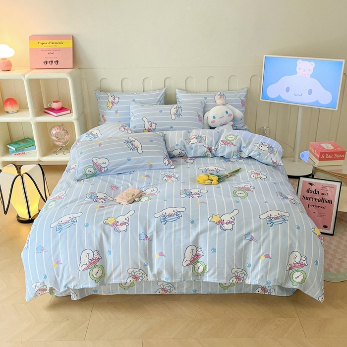 91家纺网 家纺一手货源 找家纺 博雅 2023新款三丽鸥卡通全棉四件套系列-第三批 条纹玉桂狗