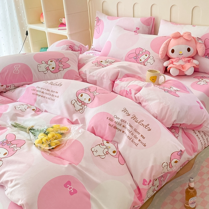 91家纺网 家纺一手货源 找家纺 博雅 2023新款三丽鸥卡通全棉四件套系列-第三批 波点美乐蒂