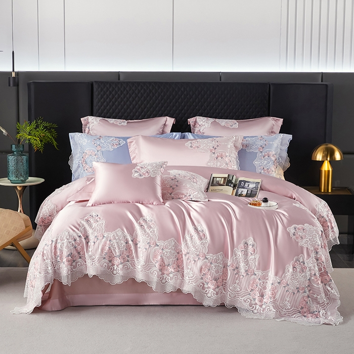 91家纺网 家纺一手货源 找家纺 （总）缔缦 2023新款A版真丝棉B版60s长绒棉高端蕾丝四件套系列-蔷薇花园