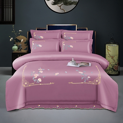 91家纺网 家纺一手货源 找家纺 （总）伊而梦 2023新款精纺磨毛重工刺绣四件套--清心花语 