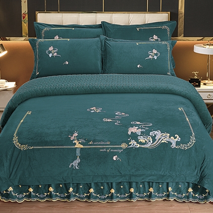 91家纺网 家纺一手货源 找家纺 （总）伊而梦蚊帐 2023新款宝宝绒刺绣床盖四件套--爱的海洋