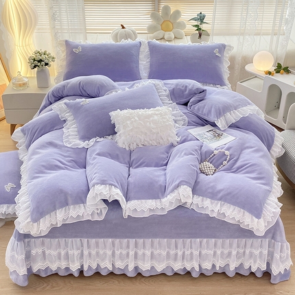 91家纺网 家纺一手货源 找家纺 （总）艾晶美 2023新款双层花边牛奶绒四件套