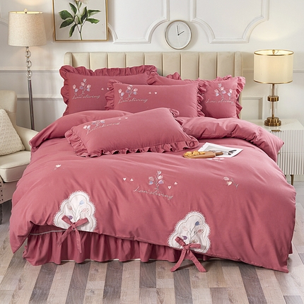 91家纺网 家纺一手货源 找家纺 （总）伊而梦蚊帐 2023新款磨毛木耳边绣花贴布绣四件套--忆青春