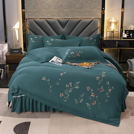 91家纺网 家纺一手货源 找家纺 （总）伊而梦 2023新款锦棉宽边绣花四件套--倚栏听风