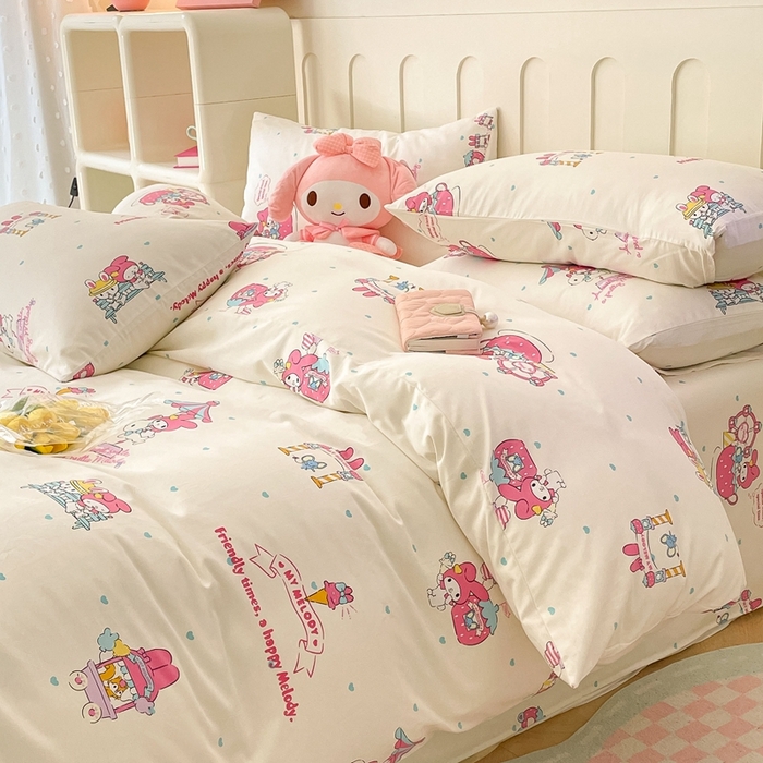 91家纺网 家纺一手货源 找家纺 博雅 2023新款三丽鸥卡通全棉四件套系列-第三批 调皮美乐蒂