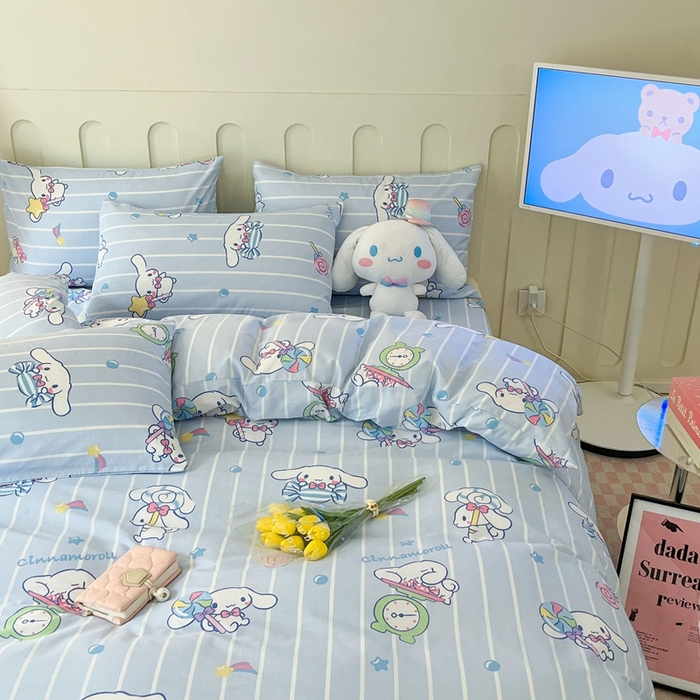 91家纺网 家纺一手货源 找家纺 博雅 2023新款三丽鸥卡通全棉四件套系列-第三批 条纹玉桂狗