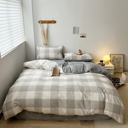 水洗的故事 2023新款色织水洗棉牛奶绒双用四件套 格森