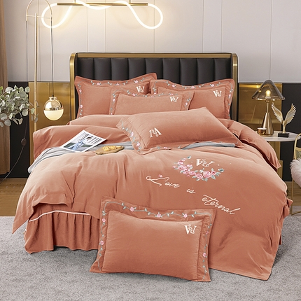 91家纺网 家纺一手货源 找家纺 （总）伊而梦 2023新款锦棉宽边绣花四件套--浪漫情缘