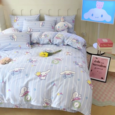 91家纺网 家纺一手货源 找家纺 博雅 2023新款三丽鸥卡通全棉四件套系列-第三批 条纹玉桂狗