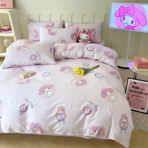 91家纺网 家纺一手货源 找家纺 博雅 2023新款三丽鸥卡通全棉四件套系列-第三批 少女美乐蒂