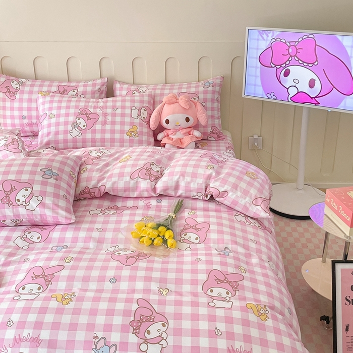 91家纺网 家纺一手货源 找家纺 博雅 2023新款三丽鸥卡通全棉四件套系列-第三批 粉格美乐蒂