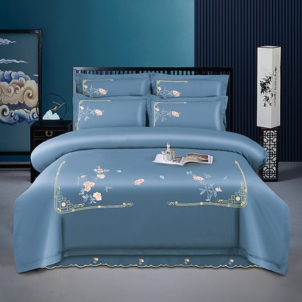 91家纺网 家纺一手货源 找家纺 （总）伊而梦 2023新款精纺磨毛重工刺绣四件套--清心花语 