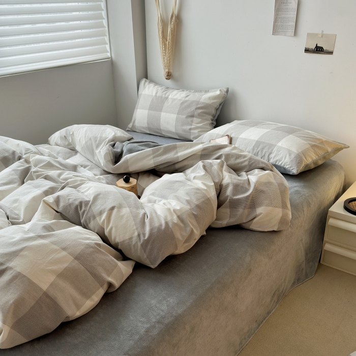 91家纺网 家纺一手货源 找家纺 水洗的故事 2023新款色织水洗棉牛奶绒双用四件套 格森