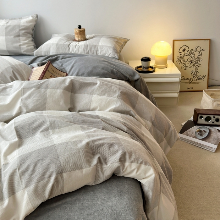 91家纺网 家纺一手货源 找家纺 （总）水洗的故事 2023新款色织水洗棉牛奶绒双用四件套