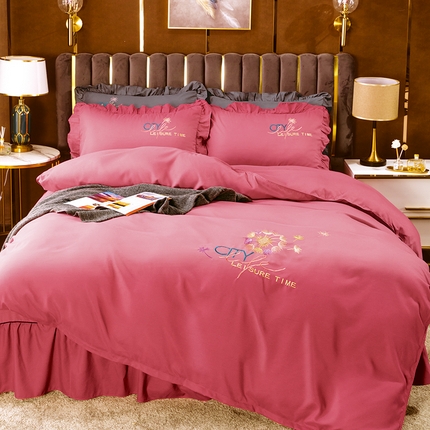 91家纺网 家纺一手货源 找家纺 （总）伊而梦蚊帐 2023新款仿真丝刺绣四件套--蒲公英之约