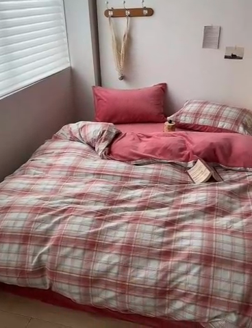 91家纺网 家纺一手货源 找家纺 水洗的故事 2023新款色织水洗棉牛奶绒双用四件套 梨落