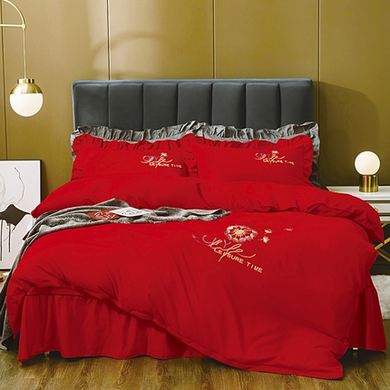 91家纺网 家纺一手货源 找家纺 （总）伊而梦蚊帐 2023新款仿真丝刺绣四件套--蒲公英之约