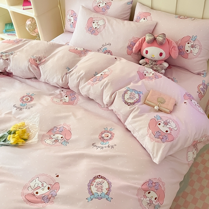 91家纺网 家纺一手货源 找家纺 博雅 2023新款三丽鸥卡通全棉四件套系列-第三批 少女美乐蒂