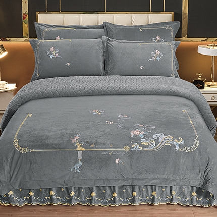 91家纺网 家纺一手货源 找家纺 （总）伊而梦蚊帐 2023新款宝宝绒刺绣床盖四件套--爱的海洋