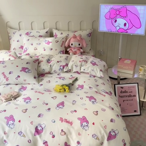 91家纺网 家纺一手货源 找家纺 博雅 2023新款三丽鸥卡通全棉四件套系列-第三批 草莓美乐蒂