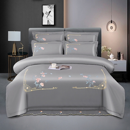 91家纺网 家纺一手货源 找家纺 （总）伊而梦 2023新款精纺磨毛重工刺绣四件套--清心花语 