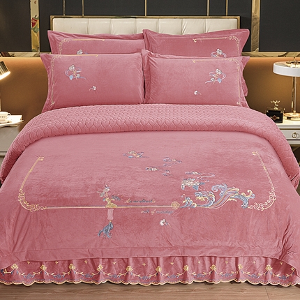 91家纺网 家纺一手货源 找家纺 （总）伊而梦蚊帐 2023新款宝宝绒刺绣床盖四件套--爱的海洋