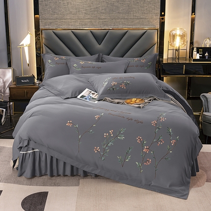 91家纺网 家纺一手货源 找家纺 （总）伊而梦 2023新款锦棉宽边绣花四件套--倚栏听风