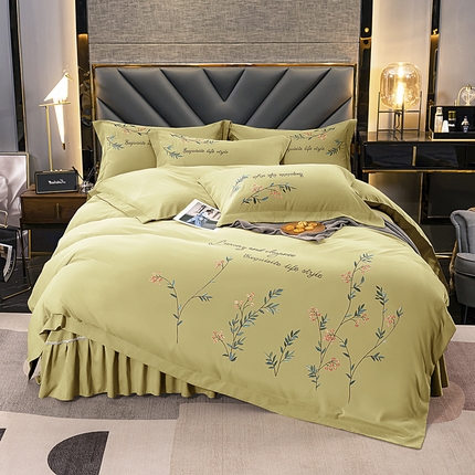 91家纺网 家纺一手货源 找家纺 （总）伊而梦 2023新款锦棉宽边绣花四件套--倚栏听风