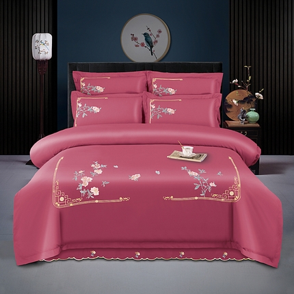 91家纺网 家纺一手货源 找家纺 （总）伊而梦 2023新款精纺磨毛重工刺绣四件套--清心花语 