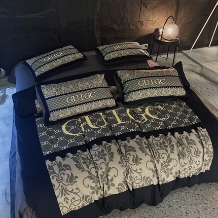 91家纺网 家纺一手货源 找家纺 （总）色鬼 2023新款轻奢潮牌大牌风棉加绒四件套印花牛奶绒四件套