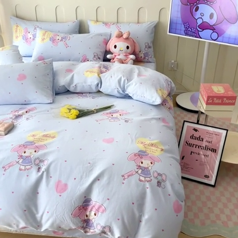 91家纺网 家纺一手货源 找家纺 博雅 2023新款三丽鸥卡通全棉四件套系列-第三批 旅行美乐蒂