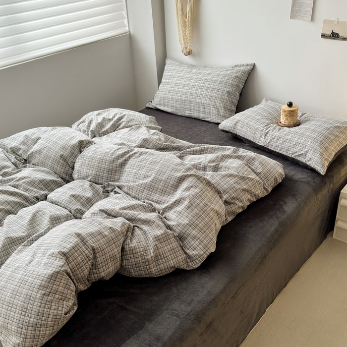 91家纺网 家纺一手货源 找家纺 水洗的故事 2023新款色织水洗棉牛奶绒双用四件套 利奥