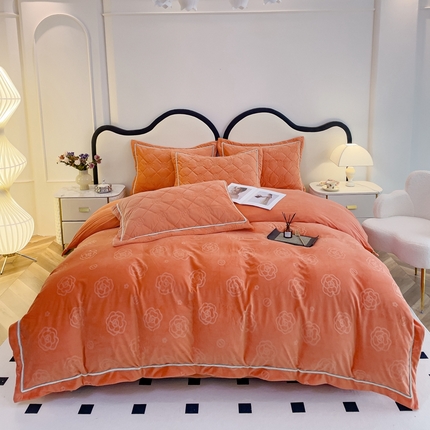优乐家纺 2025新款高克重宝宝绒夹棉床盖四件套 爱丽丝-香橙橘