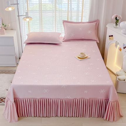 91家纺网 家纺一手货源 找家纺 伊而梦蚊帐 2024新款A类雪花冰豆豆床裙款凉席三件套 床裙-粉色