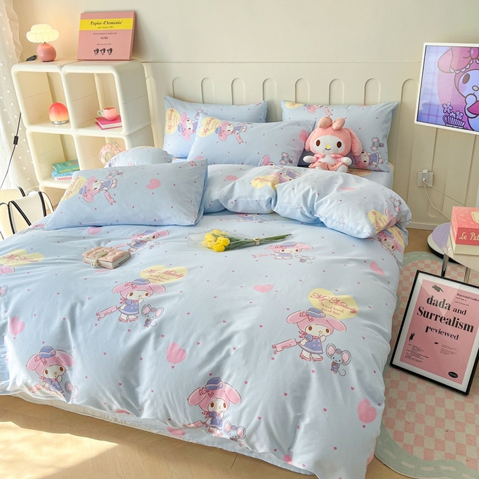 91家纺网 家纺一手货源 找家纺 博雅 2023新款三丽鸥卡通全棉四件套系列-第三批 旅行美乐蒂