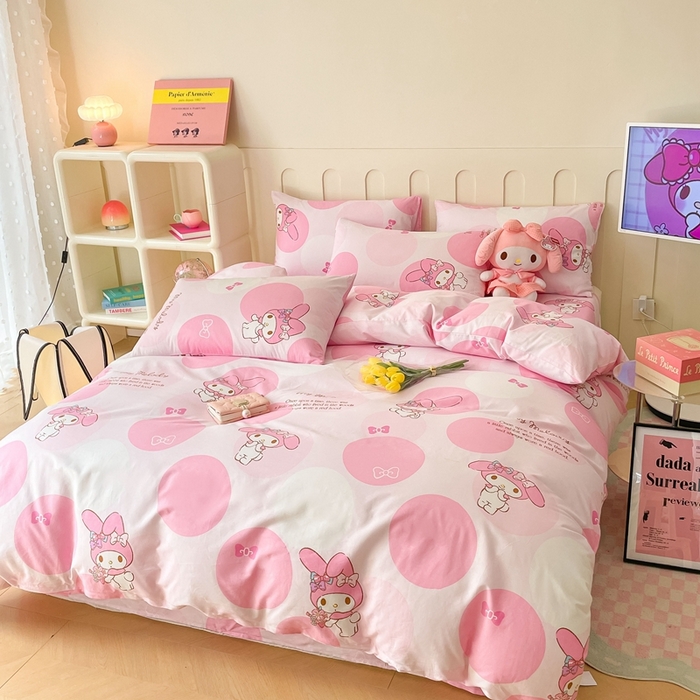 91家纺网 家纺一手货源 找家纺 博雅 2023新款三丽鸥卡通全棉四件套系列-第三批 波点美乐蒂