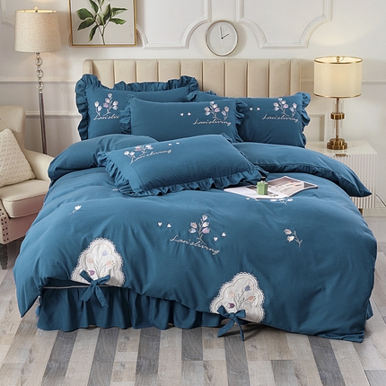 91家纺网 家纺一手货源 找家纺 （总）伊而梦蚊帐 2023新款磨毛木耳边绣花贴布绣四件套--忆青春