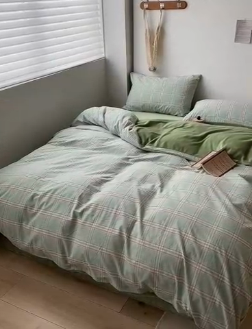 91家纺网 家纺一手货源 找家纺 水洗的故事 2023新款色织水洗棉牛奶绒双用四件套 莫妮卡