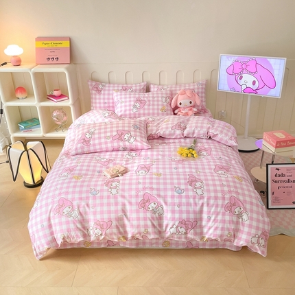 91家纺网 家纺一手货源 找家纺 博雅 2023新款三丽鸥卡通全棉四件套系列-第三批 粉格美乐蒂