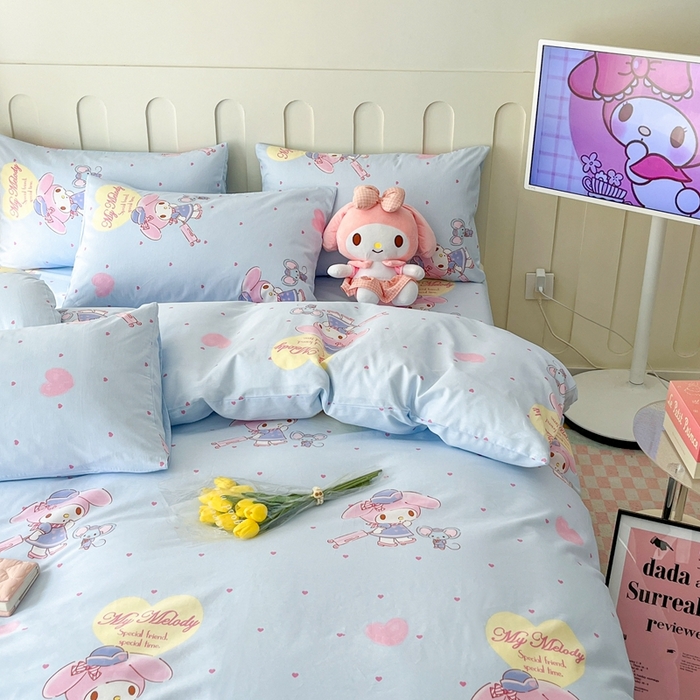 91家纺网 家纺一手货源 找家纺 博雅 2023新款三丽鸥卡通全棉四件套系列-第三批 旅行美乐蒂