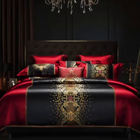 91家纺网 家纺一手货源 找家纺 （总）缔缦 2023新款A版真丝棉B版60s长绒棉高端蕾丝四件套系列-伊莲娜