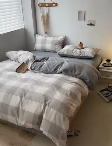 91家纺网 家纺一手货源 找家纺 （总）水洗的故事 2023新款色织水洗棉牛奶绒双用四件套